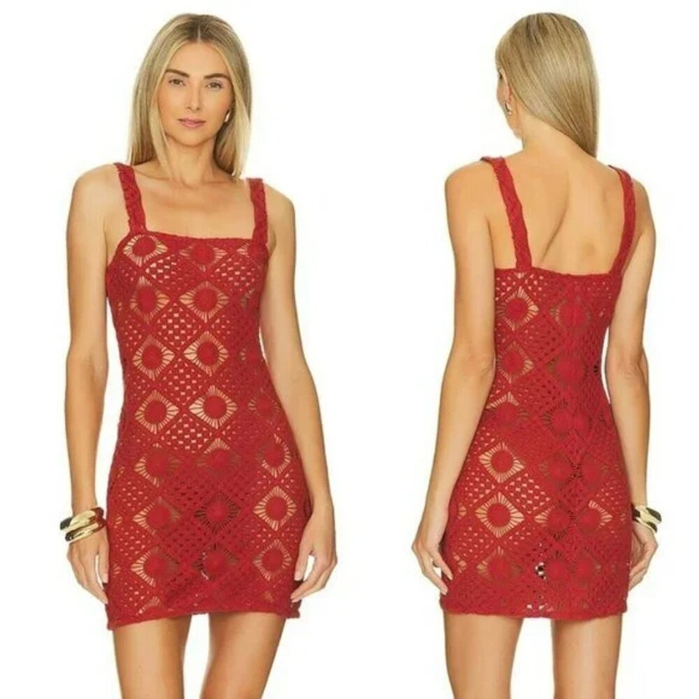 House of Harlow 1960 X Revolve Sylvie Mini Dress Rust Brown Crochet Large
